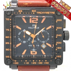 FolliFollie(フォリフォリ) 腕時計 - WT6Y044SE メンズ クロノグラフ 黒×オレンジ