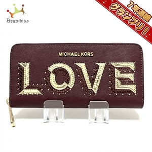 マイケルコース MICHAEL KORS 長財布 - レザー ボルドー×ゴールド ラウンドファスナー/スタッズ/LOVE 財布