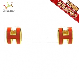 エルメス HERMES ピアス ポップアッシュ 金属素材 オレンジ×ゴールド 美品 アクセサリー（耳）