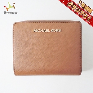 マイケルコース MICHAEL KORS 2つ折り財布 - レザー ブラウン ラウンドファスナー 美品 財布