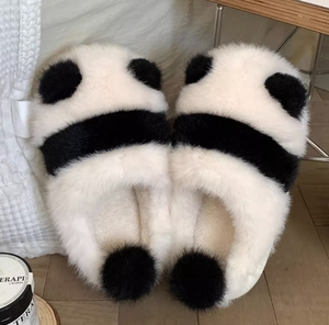  lady's slippers mo Como ko pretty Panda pattern room shoes protection against cold autumn winter interior reverse side nappy comfortable student . slide cotton shoes k251