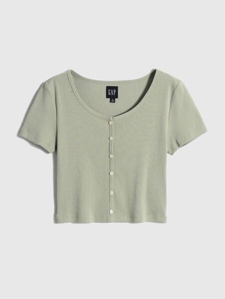 GAP リブ クロップド半袖トップス グリーン