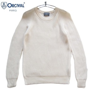 高級!!オーシバル ORCIVAL*ロゴワッペン付き クルーネックコットンニットセーター 1 実寸S～M オフホワイト オーチバル