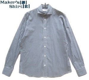 美品日本製!!メーカーズシャツ鎌倉 Maker's Shirt鎌倉*美シルエット ギンガムチェック柄ドレスシャツ 39 実寸M 紺×白