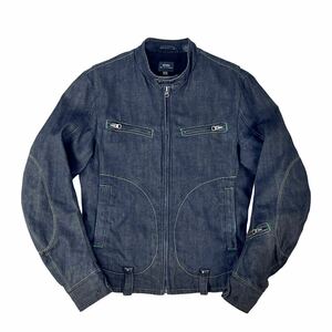 中古 ジースター G-Star RAW ノンウォッシュ ベルトループ 立体裁断アーム シングル ライダース タイト フィット Gジャン デニムジャケット