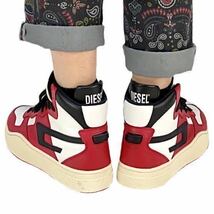 新品 DIESEL ディーゼル レザー ハイカットスニーカー WHITE RED BLACK 白赤黒 配色 AJ1 CHICAGO シカゴカラー ユーロプレミアムカジュアル_画像4