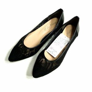 新品 media femme レース カッター パンプス M 23.5cm 23cm レディース 靴 黒 かかと2cm ローヒール