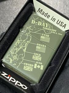 zippo D-DAY 前面加工 カーキ 希少モデル 2016年製 シルバーインナー 2016年製 ケース 保証書付き