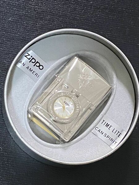 zippo タイムライト 文字盤 パール シルバー 希少モデル ヴィンテージ 1998年製 TIME LIGHT U.S. Traditional 専用缶ケース 保証書付き