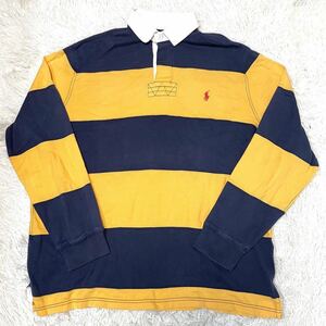 極美品 Polo by Ralph Lauren Polo ポロ ラルフローレン ラガーシャツ ボーダーシャツ 長袖シャツ ロンT L XL相当 メンズ 横縞 黄 黒