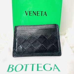 美品 ボッテガ・ヴェネタ BOTTEGA VENETA マキシイントレチャート イントレチャート カードケース 定期入れ レザー ブラック 本体のみ