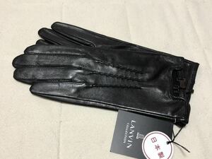 348新品LANVIN COLLECTIONランバンコレクション羊革レディースベルトロゴ手袋黒日本製