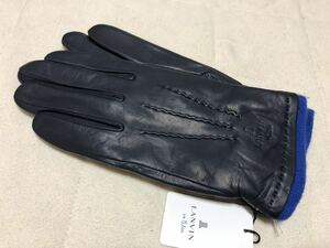 370 new goods LANVIN en BLue men's sheep leather leather gloves lining cashmere dark blue 