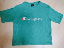 チャンピオン　champion　Tシャツ　グリーン　　　緑　半袖　運動　スポーツ　丈短め　Lサイズ　レディース　大きめ　ゆったり　ジム_画像1