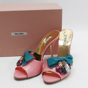 MiuMiu ribbon biju- high heel sandals pink size 35.5[20231005]