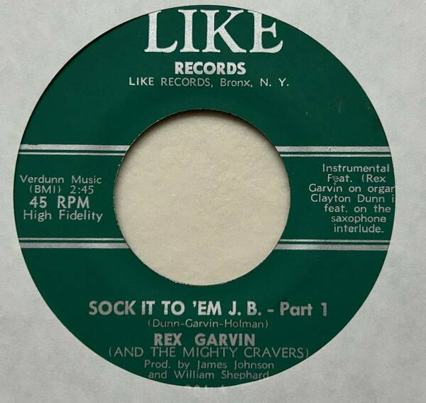 Rex Garvin (And The Mighty Cravers) 「Sock It To 'Em J.B. - Part 1 / Part 2」 funk45 soul45 deep funk 7インチ