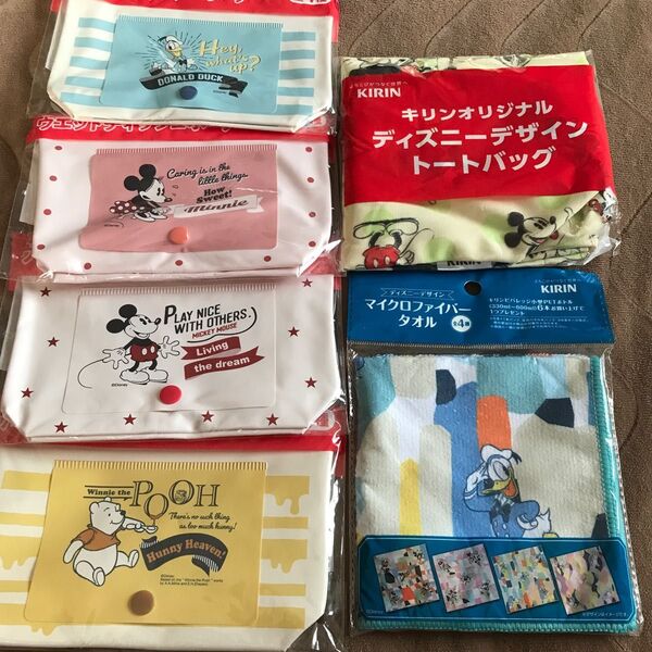 キリン ディズニー トートバッグ マイクロファイバータオル ウェットティシュポーチ全4種類