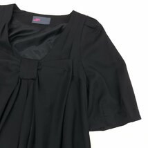 Ray BEAMS ビームス リボンデザイン バルーン ドレス ワンピース M相当 黒 ブラック 五分袖 オープンネック ミディ丈 国内正規品 女性用_画像5