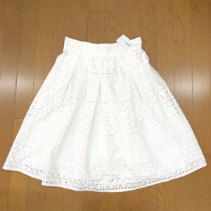 新品 NARACAMICIE ナラカミーチェ アイレットレース レイヤード スカート 2(L) w68 白 ホワイト 日本製 ギャザースカート ミディ丈 未使用