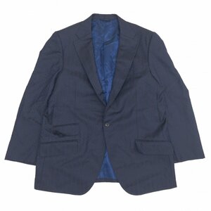 ●SCABAL社製生地 azabu tailor 麻布テーラー 1B テーラードジャケット 54(2XL相当) 濃紺 ネイビー×ブラウン 特大 大きい 3L メンズ 紳士