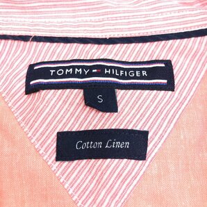 TOMMY HILFIGER トミーヒルフィガー 麻 リネン混 ロゴ刺繍 B.D. シャツ S サーモンピンク系 半袖 国内正規品 メンズ 紳士の画像3