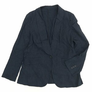 UNITED ARROWS GLR ユナイテッドアローズ 麻 リネン ストレッチ オープンカラー ジャケット 40(L) 黒 ブラック 長袖 羽織り レディース