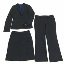 ●美品 ORIHICA オリヒカ ストライプ パンツ スカート スーツ 上下セットアップ 3点セット 9(M)/11(L) 黒 ブラック 国内正規品 レディース_画像1