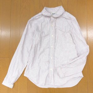 BEAMS BOY ビームス フリル装飾 ストライプ シャツ boy(M相当) 日本製 長袖 ブラウス 国内正規品 レディース 女性用