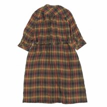 23区 ニジュウサンク カシミヤ混 グレンチェック スタンドカラー シャツ ワンピース 44(2XL) カーキ系 長袖 チュニック 3L ゆったり 大きい_画像2