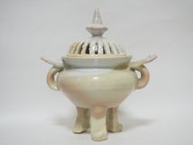 B0904 萩焼 東光山 松緑窯 十一代 大和松雁 作 香炉 共布 共箱付 完品 ☆ 茶道具 茶懐石 茶事 香爐 陶器 作家物 在銘 陶印 美品 良品 無傷_画像2