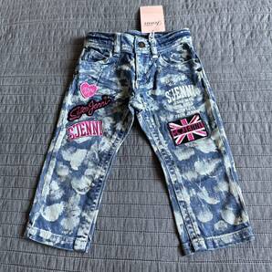 新品JENNIダメージ系ケミカルウォッシュ風デニムパンツ110ケツロゴペインキー