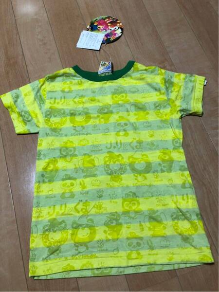 新品JAMじゃりとぐま オパール半袖Tシャツ140イエロー 透け感ボーダーじゃりぐま総柄 男女◎