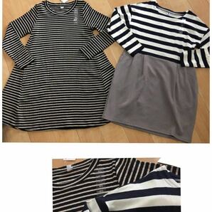 新品ユニクロガールズキッズ カットソーボーダーワンピース2枚セット130フレアとバルーン UNIQLO 人気リブ 通学やフォーマルにも 子供服