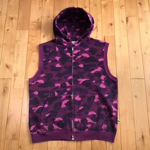 Purple camo スウェット パーカー ベスト Lサイズ a bathing ape BAPE zip hoodie vest エイプ ベイプ アベイシングエイプ 迷彩 NIGO w9