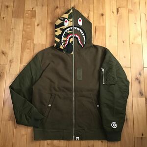 シャーク パーカー ジャケット Lサイズ カーキ shark full zip hoodie jacket a bathing ape BAPE エイプ ベイプ アベイシングエイプ z16