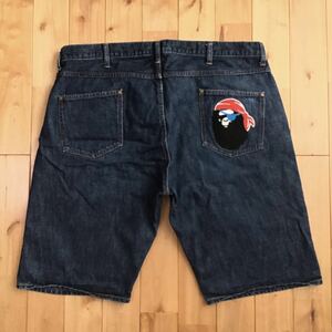 ★パイレーツストア限定★ XXL 海賊 APE HEAD 刺繍 デニム ハーフパンツ a bathing ape BAPE denim shorts マイロ エイプ ベイプ w33