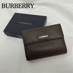 人気 箱付き BURBERRY バーバリー 二つ折り財布 ノバチェック がま口 小銭入れ 三つ折り財布 サフィアーノレザー コンパクト財布 ブラウン 