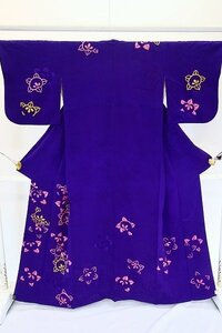【着物フィ】セミアンティーク 訪問着　紫色　刺繍　橘　身丈160.5cm 袷 お洒落 大正ロマン レトロ kimono 仕立上がり　14610
