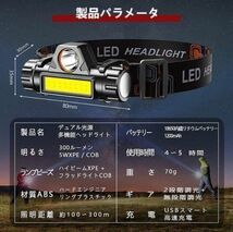 ■送料無料【2個セット】USB充電式90°回転☆LEDヘッドライトランプ　ジョギング、キャンプ、登山_画像5