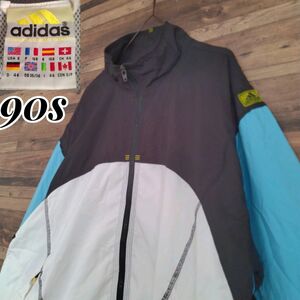 adidas アディダス　90s パフォーマンスロゴ　マルチカラー ナイロンジャケット　万国旗タグ