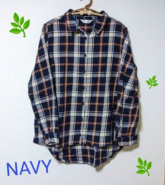 【NAVY】 長袖シャツ チェック柄 Mサイズ