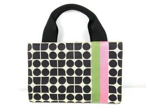 kate spade ケイトスペード 25.5×17.5㎝ ハンドバッグ ブラック ピンク グリーン ミニトート バック 鞄 かばん レディース 柄 USED品