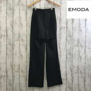 EMODA　エモダ　カットアウトストレートパンツ　Sサイズ　ブラック　膝上に大胆なカッティングデザイン　S5.2-120　USED