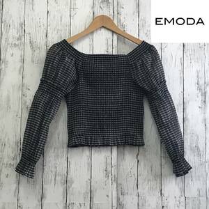 EMODA　エモダ　2WAYオフショルダートップ　Fサイズ　ミックス　袖のシアー素材が程よく肌見せ　S5.2-126　USED