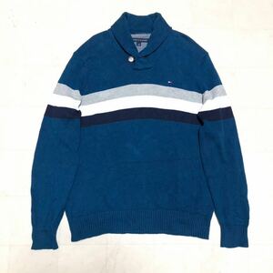 【人気】TOMMY HILFIGER トミーヒルフィガー ショールカラーセーター コットンニット 男性用 メンズ Lサイズ 古着 AB540