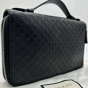 1円/美品■高級品 グッチ GUCCI オーガナイザー セカンドバッグ トラベルケース 長財布 ビジネス メンズ マイクロシマ レザー 本革 黒 鞄