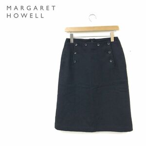 O35-M◆美品◆MARGARET HOWELL マーガレット・ハウエル スカート◆size２ ウール 毛 黒 ブラック 秋冬 古着