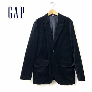 O304-N◆00s◆old GAP ギャップ テーラードジャケット シングル 1B 総裏 ベロア調 ◆ sizeM ブラック 黒 コットン100 メンズ