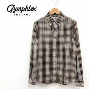 O938-K◆良品 日本製 Gymphlex ジムフレックス 長袖ボタンダウンネルシャツ◆sizeM ブラウン タータンチェック 綿100% カジュアル メンズ