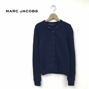 O919-T◆MARC JACOBS マークジェイコブス ニット カーディガン 長袖 リブ クールネック◆sizeS ネイビー レディース トップス ウール100